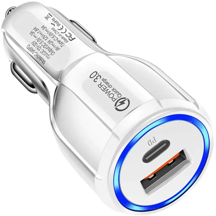Digitplus Dual Port PD/USB Car Charger White